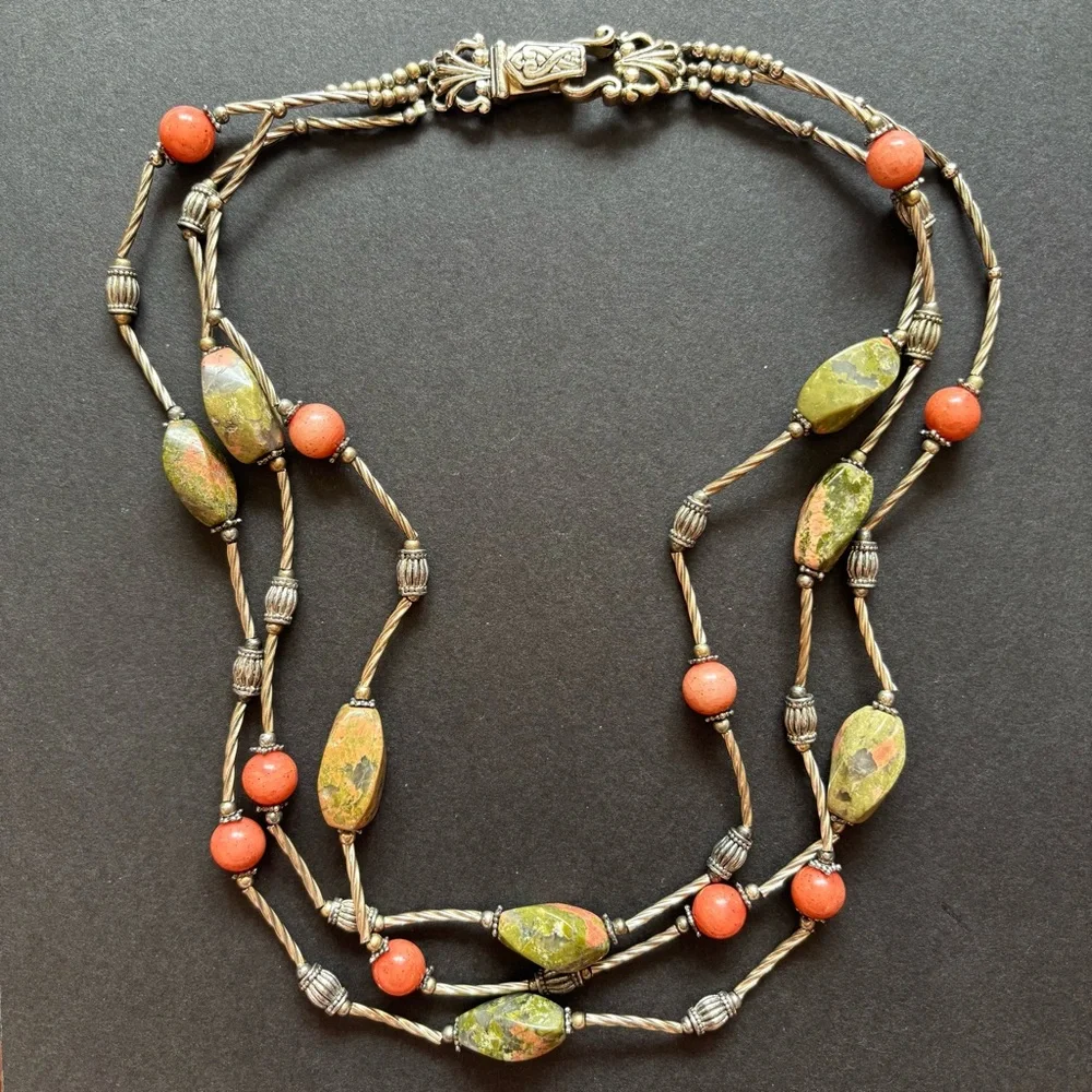 Unakite Gemstone Necklace & Earring Set | Magnetic Clasp